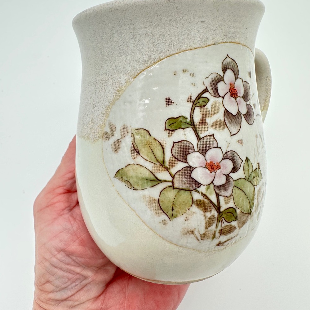 Vintage Otagiri Style Stoneware Mug Hummingbird Floral Cream Hand Painted Boho - Picture 12 of 12